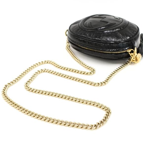 Gucci Chain Shoulder Bag Soho Interlocking GG Tassel Patent Leather Black - Picture 7 of 8